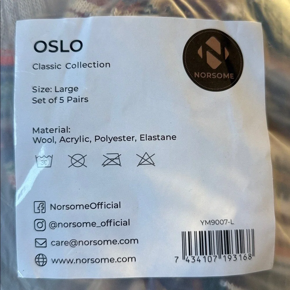 Norsome Oslo Wool Blend Socks 5-Pack Multicolor Large New In Packaging‎